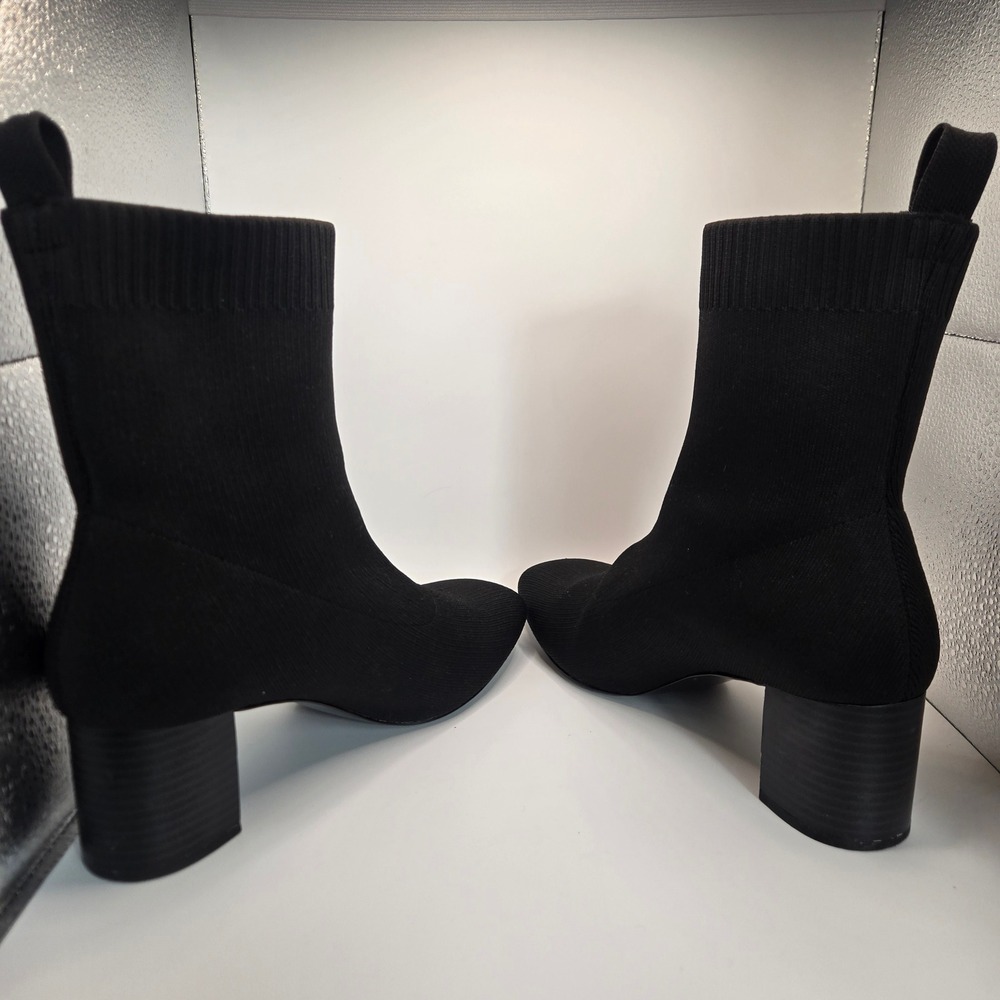 Quince Sock Boots Womens 9 Black Square Toe Block Heel Ankle Booties - Picture 6 of 8